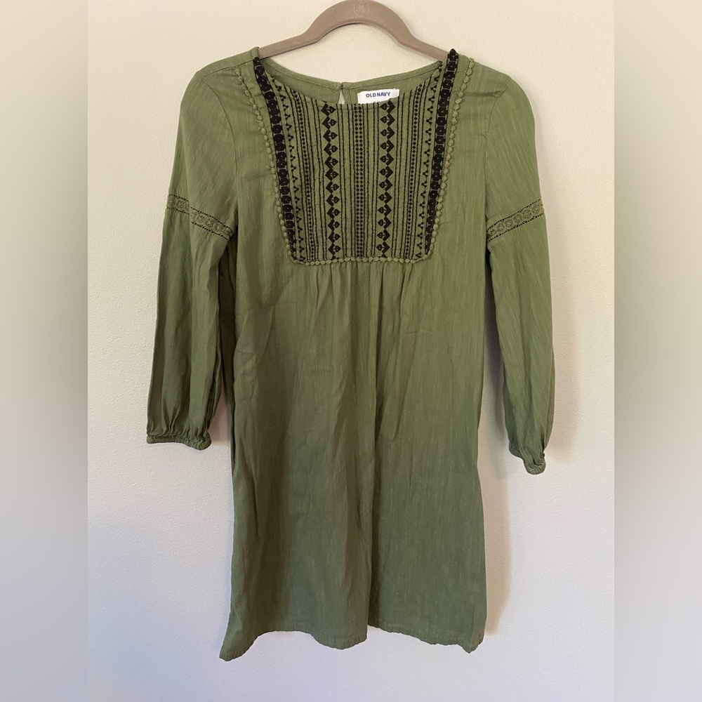 OLD NAVY | girls green embroidered tunic dress